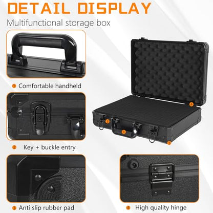 15 Inch Aluminum Carrying Case 15 X 11 X 4.3 Inch Ideal for Microphone & Camera Gear Transportation, DJ Mixer Case with Customizable Pre-Diced Foam, Black - size: Inner：14.5''X 10.5 X 5.5''