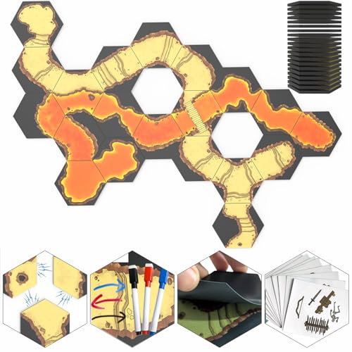 Modular Magnetic Locking DND Map Tiles for Dungeons & Dragons Game | Double-Sided | Fog of War | Dry-Erase | Static Cling Stickers - Cave-Magma - style: Cave-Magma