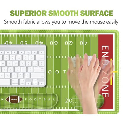 ARTSO Green Desk Mat Set, Extended Gaming Mouse Pad with Wrist Rest Support +Keyboard Wrist Rest +Coaster, Large Cute Mousepad, American Football Field - color: American Football Field