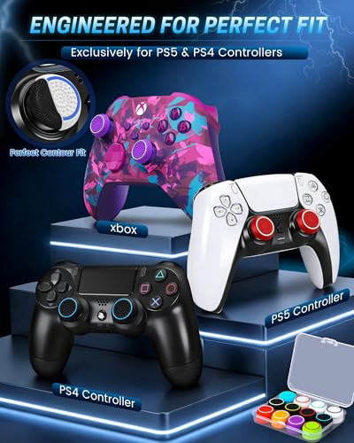 24 PCS Premium Silicone Thumb Grips for PS4/PS5/Xbox Controller, Rainbow Non-Slip Joystick Caps & Thumbstick Grips, Ultimate Comfort & Protection