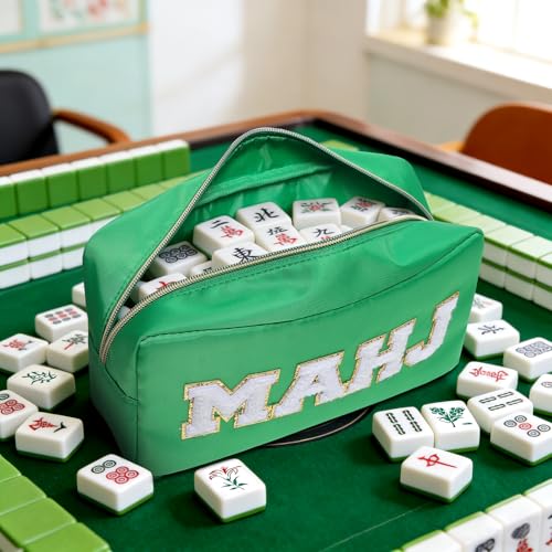 Mahjong Tile Bag Mahjong Bag with Zipper Travel Mahjong Carrying Case Storage Pouch Gifts for Mahjong Lovers Accessories - color: Green-mahj