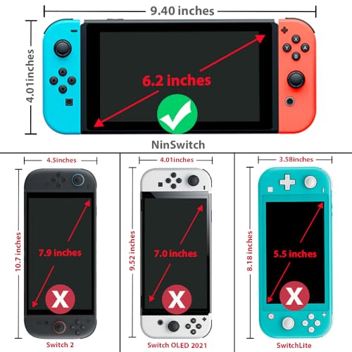 TJS 2 Pack Screen Protector for Nintendo Switch Model 2017 6.2" (Clear) | Tempered Glass Screen Protector Works While Docking 0.3mm Thickness/Bubble Free/Ultra Clear/9H Hardness/ Anti-Fingerprint - size: Nintendo Switch 6.2''