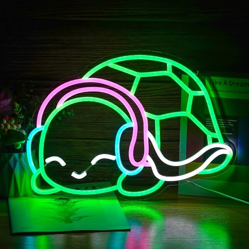Turtle Neon Sign Led Green White Pink Neon Light Art Turtle Wall Light Up Sign Dimmable Neon Sign For Bedroom Bar Man Cave Club Party Wall Decor Gift - color: Green White Pink