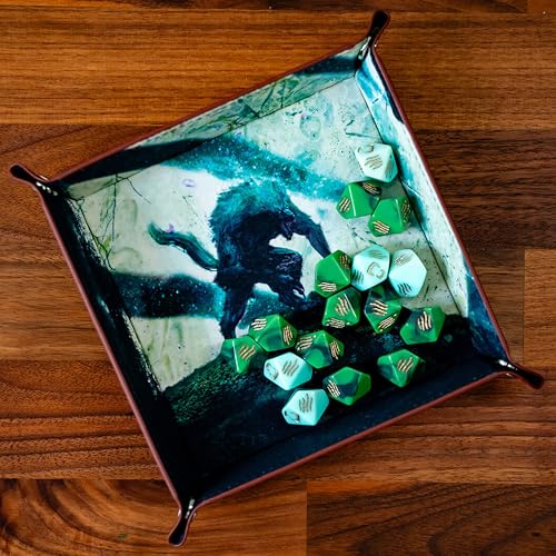 Renegade Game Studios Werewolf: The Apocalypse Luna's Fury Dice & Tray | Limited 5th Edition pack with 17 polyhedral dice, 5 rage dice, folding travel tray, and 5 illustrated Garou form cards