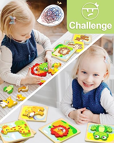 Benresive Wooden Toddler Puzzles, 6pcs Animal Montessori Toys for 1-3 Year Old Boys & Girls, Learning Educational Preschool Toys, Great Gifts for 1 2 3 Year Olds | 6 Pcs Puzzles, 1 2 3 Year Old Girl Boy Great Gifts, Learning Educational Preschool Bolck To
