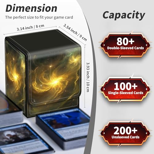 BVDIKMI Card Deck Box for MTG, Card Storage Box Fits 100+ Single Sleeved Cards, PU Leather Strong Magnet Card Deck Case Holder for Magic Commander TCG CCG, Galaxy Sun - color: Galaxy Sun