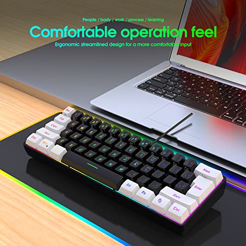 Snpurdiri 60% Wired Gaming Keyboard, Small RGB Backlit Membrane Gaming Keyboard, Ultra-Compact Mini Waterproof Keyboard for PC Computer Gamer White and Black - color: White and Black