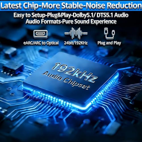 eSynic 192KHZ Professional eARC Audio Extractor with 2 Optical Output | PCM 2.0/Dolby 5.1/DTS 5.1 Audio Formats-Plug & Play-From HDTV eARC/ARC Ports to Optical Soundbar & Wireless Headphones - color: Black & Blue-2 Optical Output