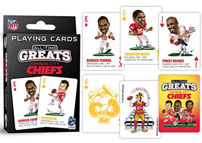 Masterpieces Kansas City Chiefs All-Time Greats Playing Cards, Official NFL Team Deck, Custom Team Designs, 52 Cards & 2 Jokers, Sports Fan Gift, Ages 6+, Raiders Deck Alternative - style: Kansas City Chiefs