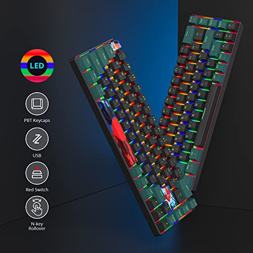 60 Percent Gaming Keyboard Mechanical with Linear Red Switch, 65% Wired Ultra-Compact Mini Keyboard Rainbow with PBT Keycaps for Ps4/Ps5/Xbox(68 Green) - color: 68 Green/red swicth