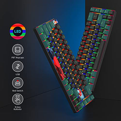 60 Percent Gaming Keyboard Mechanical with Linear Red Switch, 65% Wired Ultra-Compact Mini Keyboard Rainbow with PBT Keycaps for Ps4/Ps5/Xbox(68 Green) - color: 68 Green/red swicth