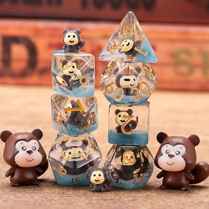 DND Dice Set, Bear Resin Cute Polyhedral Dice for Dungeons and Dragons, RPG, MTG D&D 7-DIE (D4, D6, D8, D10, D12, D20, D%) for Ages 15 and Up - color: Monkey