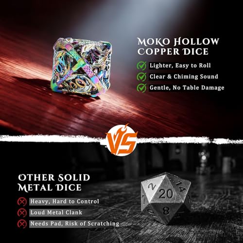 MoKo Dragon Hollow Metal DND Dice Set, Mixed Color | 7 Pcs Polyhedral, D20 D12 D10 D8 D6 D4, For Dungeons and Dragons RPG Games, With Gift Box - color: 4 - Mixed Color