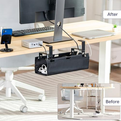 VIVO Clamp-on Under Desk 16 inch Fabric Cable Management Tray, Wire Concealer, Power Strip Storage, Workspace Organization, Easy Fold Down Access, Black, DESK-AC16F-C - size: 16"