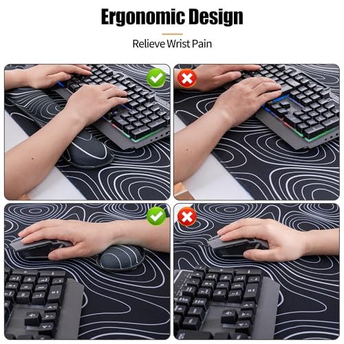 Bloss Large Gaming Mouse Pad XL Desk Mat, 4-in-1 Mouse Pad with Wrist Rest, Large Desk Pad, Keyboard Pad for Office/Home-Black and White Topography (31.5 x 15.7 x 0.12 Inches) - color: Topographic, size: 31.5 in x 15.7 in x 0.12 in