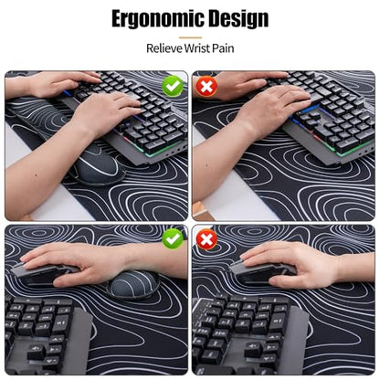 Bloss Large Gaming Mouse Pad XL Desk Mat, 4-in-1 Mouse Pad with Wrist Rest, Large Desk Pad, Keyboard Pad for Office/Home-Black and White Topography (31.5 x 15.7 x 0.12 Inches) - color: Topographic, size: 31.5 in x 15.7 in x 0.12 in