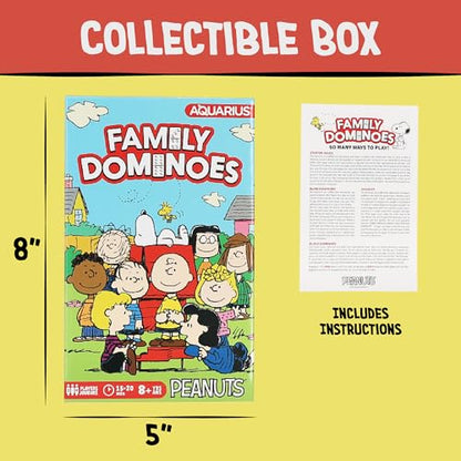 AQUARIUS Peanuts Family Double 6 Dominoes Game – Snoopy & Friends Classic Domino Set for Kids and Adults – 28 Durable Tiles, Officially Licensed Peanuts Merchandise, Fun Family Game Night Activity