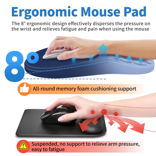 YIWEI Ergonomic Mouse Pad with Wrist Rest for Carpal Tunnel Pain Relief | Memory Foam Wrist Support,Non-Slip Rubber Base, Keyboard Computer Mousepad,Lycra Cloth Surface,Gaming Home Office - color: Gradient Blue