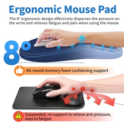 YIWEI Ergonomic Mouse Pad with Wrist Rest for Carpal Tunnel Pain Relief | Memory Foam Wrist Support,Non-Slip Rubber Base, Keyboard Computer Mousepad,Lycra Cloth Surface,Gaming Home Office - color: Gradient Blue
