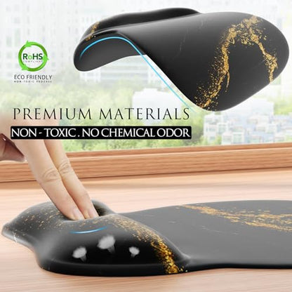 MROCO Ergonomic Mouse Pad with Gel Wrist Rest, 9.4 x 8.1 in, Black Gold | Ergonomic Shape Design, Multiple Pattern Options, Gel Wrist Comfort, Smooth Lycra Surface, Non-Slip PU Base - color: Black Gold