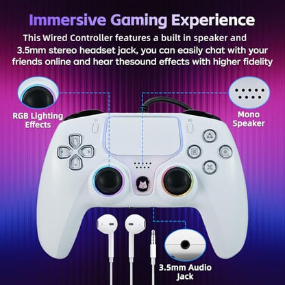 DOYO Wired PS5 Controller for PlayStation 5, PC, PS4, USB Gamepad Joystick for Windows 7/8/10, Laptop, Steam - Hall Effect Trigger, Dual Vibration, Turbo, 6 Axis Gyro Sensor, 3.5mm Audio Jack - color: White-Wried