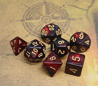 DND Dice Set 7Pcs Red Mix Black Nebula Dice for Dungeon and Dragons D&D RPG Role Playing Games Polyhedral Dice - color: Black Mixed Red+glitter