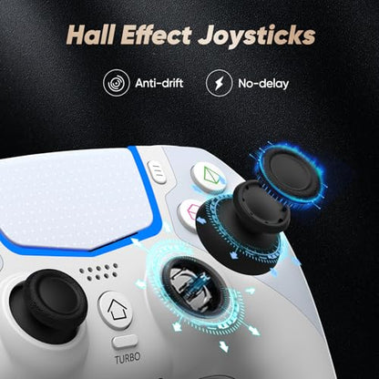BETMI Wireless Controller for PS-5/Pro/Slim/PC, Hall Joysticks(Off-White) | Bluetooth Gaming Controller with LED Channel Light/Turbo/6Axis Gyro/Dual Vibration/Touchpad/3.5mm Audio Jack/Speaker Function