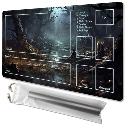 MTG Playmat Size 24x14in Free Storage Bags Non-Slip Backing Printing, Ideal for Card Game Enthusiasts TCG Playmat (Dark Forest,with Zone) - color: Dark Forest-with Zone