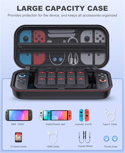 Kawaye Switch 2 Case for Switch Game Compatible with Nintendo Switch 2 (2025) and Switch/OLED Console, Switch Carrying Case Hard Shell Protective for Nintendo Switch 2 Accessories - color: Black
