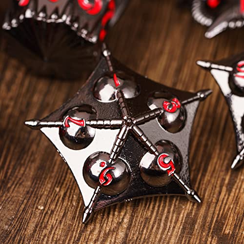 UDIXI Metal DND Dice Set 7PCS D&D Polyhedral Dice Set for Tabletop Games | Metal Gift Box, DM Gift, for Dungeons and Dragons Games Tabletop Games - color: Dg-black With Red Number