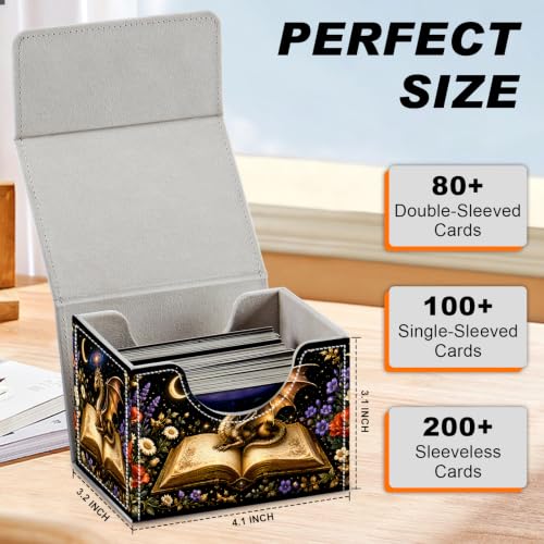 Magnetic Closure TCG Deck Box Portable Card Holder Trading Card Deck Box | PU Leather Collectible Card Case Game Trading Card Deck Box Storage Scratch Resistant Lining, Dragon Magic Book Wildflower - color: Dragon Magic Book Wildflower