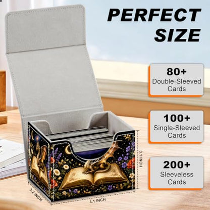 Magnetic Closure TCG Deck Box Portable Card Holder Trading Card Deck Box | PU Leather Collectible Card Case Game Trading Card Deck Box Storage Scratch Resistant Lining, Dragon Magic Book Wildflower - color: Dragon Magic Book Wildflower