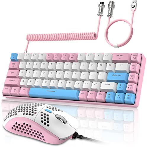ZIYOU LANG T8PR0 Wired 65% Mechanical Gaming Keyboard and Mouse Combo-Pink | RGB Backlit,Anti-ghosting,TKL,Mini 68 Key,Coiled C to A Cable,Tactile Blue Switch,Ultralight Mice for PS4 Xbox PC Mac Gamer - color: Pink White Blue, size: 65% Keyboard + Mouse