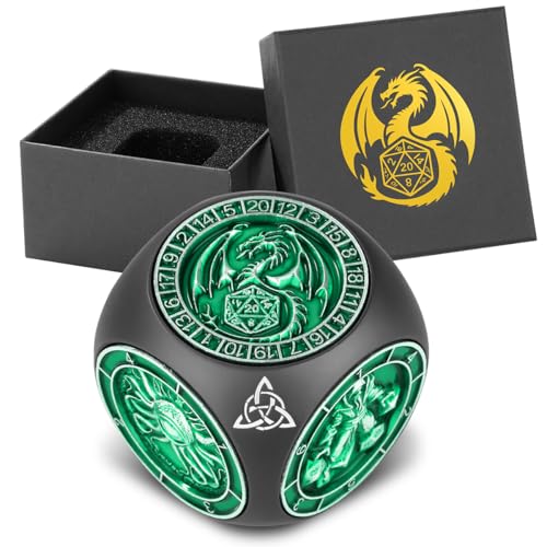 DND Fingertip Spinner Dice, Metal Dice Set with 3D Pattern, Polyhedral Rotating Game Dice, for DND Gifts with Dragon Logo Gift Box, Role Playing Board Game Accessories, Black & Green - color: Green + Black