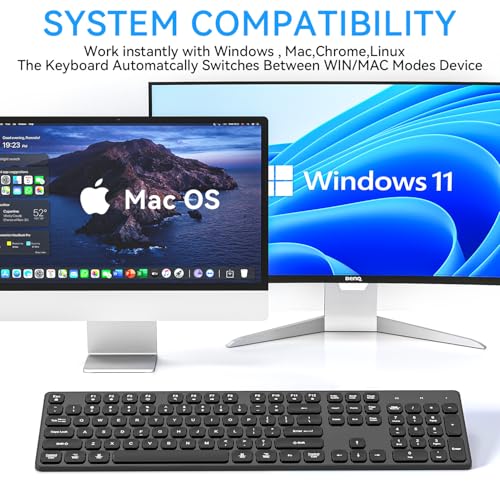 Rechargeable Wireless Keyboard for Mac and Windows, Ultra Slim 2.4GHz Full-Size Keyboard with Low-Profile Quiet Keys, Compatible with PC, Laptop, Windows 11/10/8/7 (Black) - color: Black-1