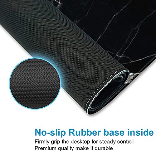XXL Waterproof Office Desk Pad Protector 35.4x15.7 Inch - Extended Gaming Mouse Pad with Non-Slip Rubber Base, Thickened Keyboard Mat, Stitched Edges & Black White Marble Design - color: Black White