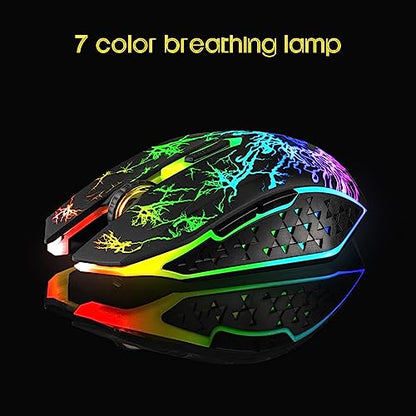 VEGCOO Wireless Gaming Mouse, Rechargeable Gaming Mouse, Silent Optical Mice with 2.4G USB Receiver, 3 Level DPI, 6 Buttons, 7 Colors LED Lights for PC/Mac Gamer, Laptop and Desktop - color: black