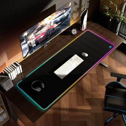 Cacoy 55"x20" RGB Gaming Mouse Pad XXL,Non-Slip LED Lighting Desk Mat,Black | RGB Computer Mousepad Large LED Keyboard Pad Anti-Slip Rubber Base Smooth Surface Stitched Edge Optimized for Speed & Control - color: Rgb, size: 55" x 20"
