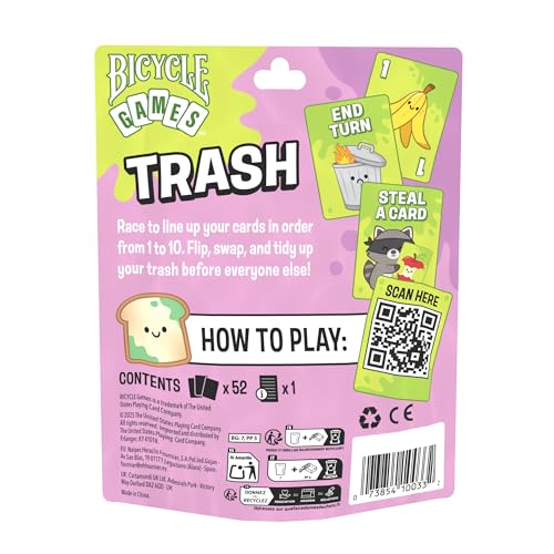 Bicycle Trash Card Game – Fast‑Paced Family Card Game for Kids & Adults, Easy‑to‑Learn Travel Game, Includes Custom Cute Trash Panda Raccoon Deck and Instructions, Fun Strategy Game for Game Night