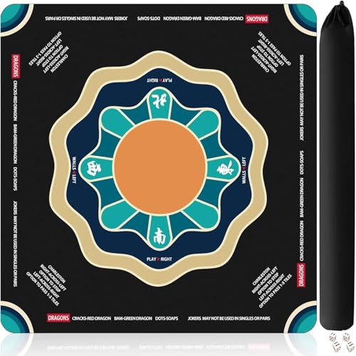Mahjong Mat with Rule, 31.5x31.5Inch American Mahjongg Table Mat (Black) | Anti-Wrinkle&Foldable Neoprene Mahjongg Travel Mat for Table with Learning Rule, Anti-Slip Noise Reduction Includes Carry Bag - color: Black-