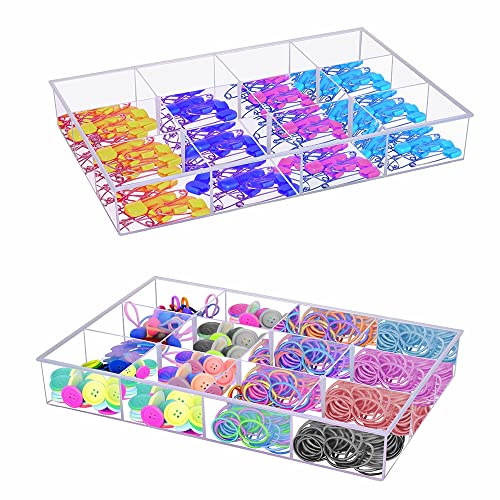 2 Pack Fixed 12 Grids Clear Plastic Organizer Sorting Tray and Transparent Storage Divider Box Container Case for Hardware, Craft, Sewing Kit, Office Supplies, Small Parts - size: Fixed 12 Grids