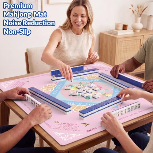 Mahjong Mat - 31.5" x 31.5" Anti-Wrinkle Mahjong Mat for Table, Anti Slip Noise Reduction Gaming Mat with Carrying Bag, for Mahjong/Board Games/Poker/Dominoes/Card Games (Pink) - color: Pink