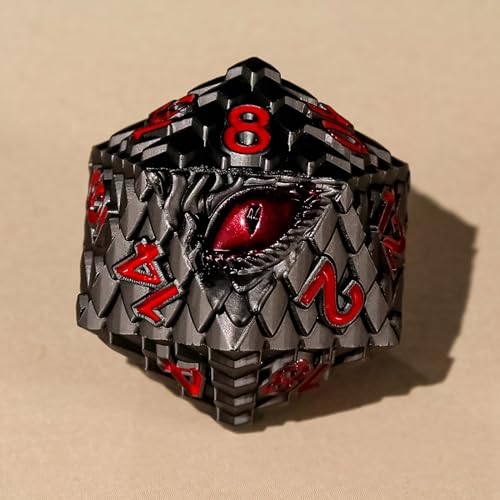 Dragon Eye Metal Dice Set - 7 Pcs Dragon Scale Metallic Dice, Gift Box for Dungeons & Dragons Tabletop Game (Black Dragon Scale & Red Eye) - color: Black Dragon Scale & Red Eye