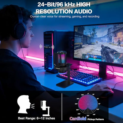 ZealSound Wireless Microphone for PC Mac iPhone iPad & Android, USB Mic with Noise Reduction, Tap Mute and Volume Control, RGB Light and Real-Time Monitoring, for Podcasting Streaming Gaming & TikTok - color: RGB