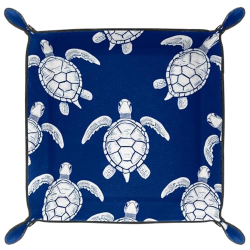 Dice Trays Turtles Blue Holder Storage Box for Dice Games Like RPG DND, Leather Dice Holder Portable Folding Rolling Dice Tray, 16x16cm - color: Multi 4
