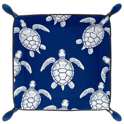 Dice Trays Turtles Blue Holder Storage Box for Dice Games Like RPG DND, Leather Dice Holder Portable Folding Rolling Dice Tray, 16x16cm - color: Multi 4