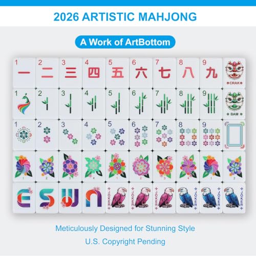 Mahjong Tile Set - 168 Engraved American Mah jongg Tiles Game Sets - Blue Complete Cute Mah Jong, Beautiful Pretty 1.2” Majong Only, 3D Carving Mahjongg with Bag and Dice Accessories (Blue) - color: Blue
