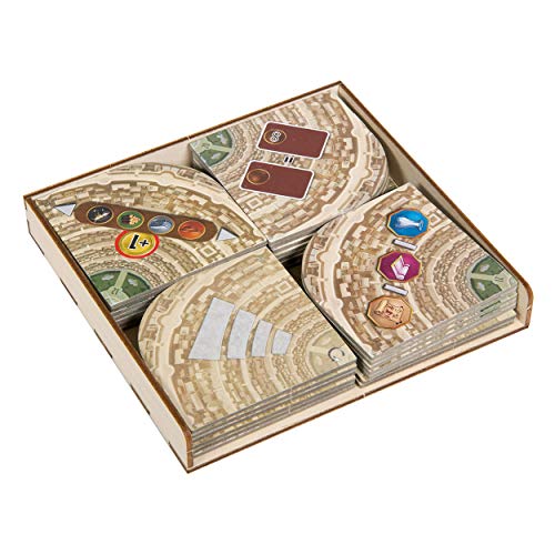 The Broken Token Game Organizer Compatible with 7 Wonders (1st Edition) and Expansions - Wooden Game Organizing Box with Multiple Trays and Dividers