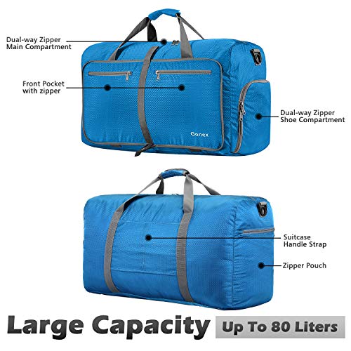 Gonex Large Foldable Travel Duffle Bag with Shoes Compartment, Packable Lightweight Water Repellent Duffel Bag for Camping Gym Weekender Bag - color: Sky Blue, size: 150L