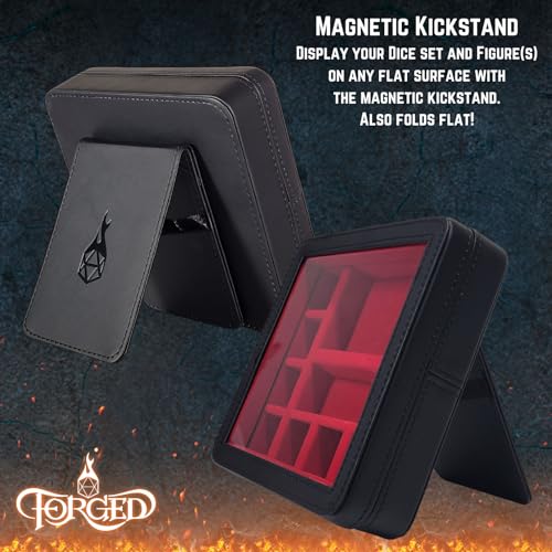 Forged Dice Co. RPG Character Shrine Display Case for Dice and DND Miniatures - Includes Travel Dice Tray and Display Lid - Compatible with Dungeons and Dragons Dice and Miniatures - Red - color: Red